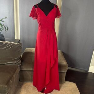 Red Chiffon Off the Shoulder Formal Bridesmaid Dress Corset Back Size 10 NWOT